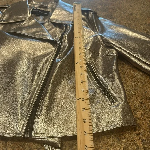 Who What Where Vegan Leather Moto Jacket Silver Womens Size X Long Sleeve - Picture 10 of 11